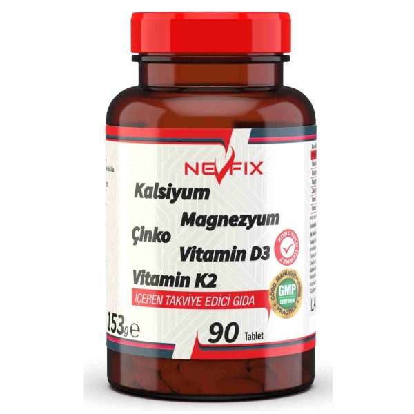 Nevfix Kalsiyum Magnezyum Potasyum Kalium Çinko Vitamin D3 Vitamin K2 CALCİUM