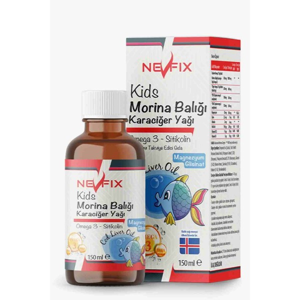 Nevfix Magnezyum Glisinat Omega 3 Cod Liver Oil 150 ml Çinko Sitikolin Folik Asit Vitamin D3