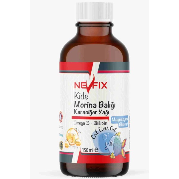 Nevfix Magnezyum Glisinat Omega 3 Cod Liver Oil 150 ml Çinko Sitikolin Folik Asit Vitamin D3