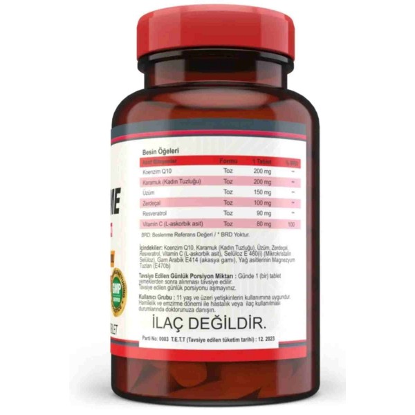 Nevfix Coenzyme Q10 200 mg Koenzim Resveratrol Q10 Karamuk 120 Tablet